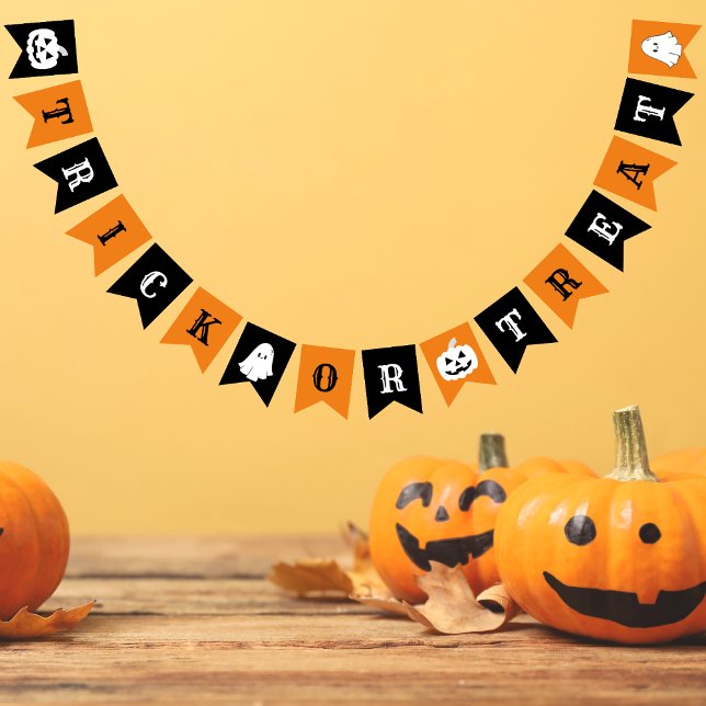 Banderines Naranja de trucos o trucos y Halloween negro (Trick or Treat Orange and Black Halloween Bunting Flags )