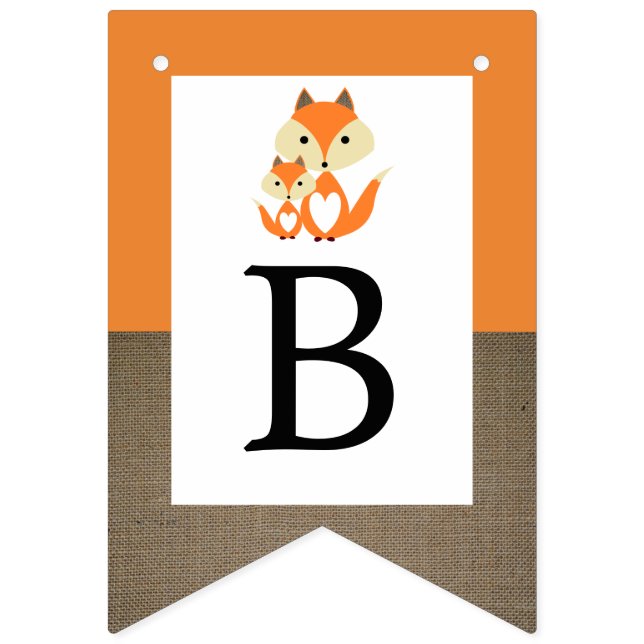 Banderines Naranja Fox Burlap Baby Shower (Tercera bandera)