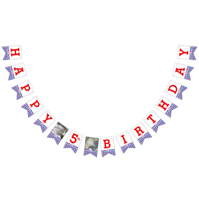 Banderines Nautical Happy Birthday 5th niños edad bunting (Todo)