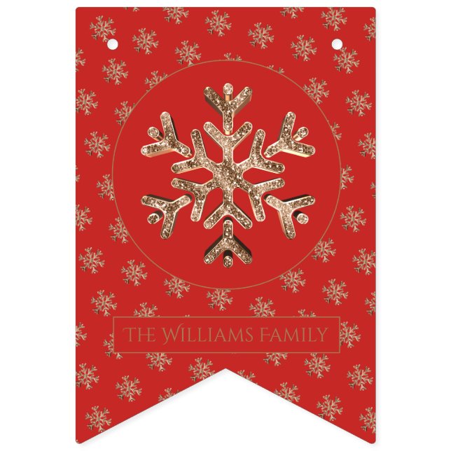 Banderines Navidades Snowflakes Red Gold Snowflake Pattern (Primera bandera)