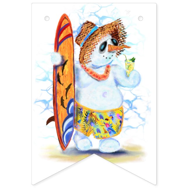 Banderines Navidades Verano Snowman Surfer bebe fresco (Primera bandera)