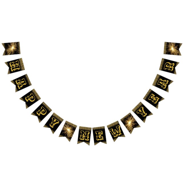Banderines Negrita y letras grandes Negro y oro Feliz Año Nue (Todo)