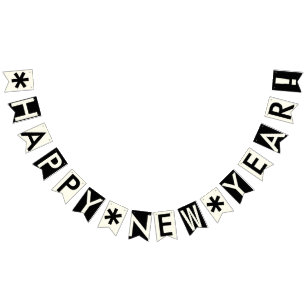 BANDERINES NEGRO DE LA FELIZ AÑO NUEVO Y BLANCO DE MARFIL