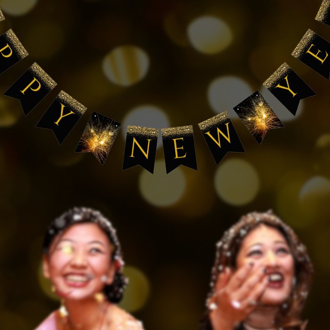 Banderines Negro y oro Feliz Año Nuevo (Subido por el creador)