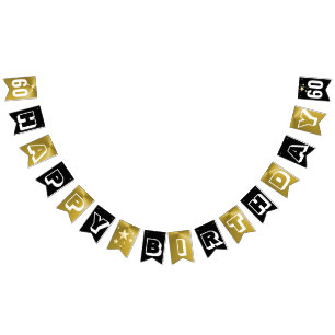 Banderines Negro y oro Feliz cumpleaños número 60