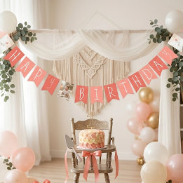 Banderines Niña Ganso Tonto Coral Blanco Primer Cumpleaños