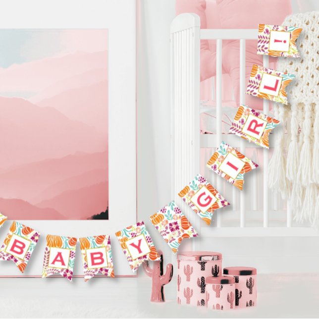 Banderines Niña Patten Floral Rosa Personalizada (Yout text here.  Any custom message. Enter design tool to customize more.)