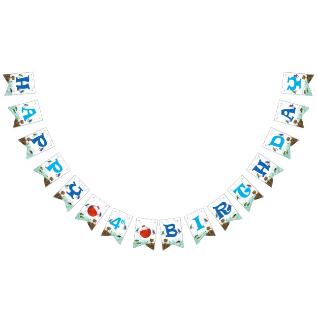 Banderines Niños de 4 años Pesca temática Feliz cumpleaños (Todo)