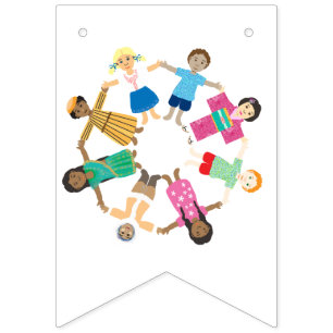 Banderines Niños del mundo tomados de la mano
