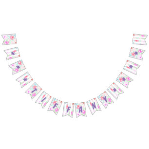 Banderines Nombre Púrpura Brillante Claro en Flores Peachy en