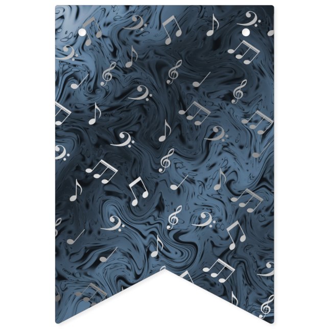 Banderines notas de música elegante de plata en azul (Decimosexta bandera)
