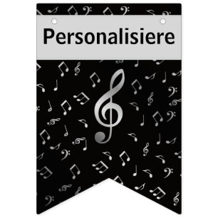 Banderines notas de música plateada en personalisiere negro