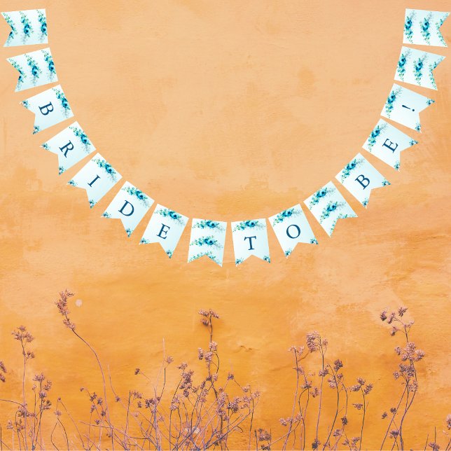 Banderines Novia Algo Azul Floral Despedida de Soltera  (Something Blue Bride To Be Floral Bridal Shower Bunting Flags )