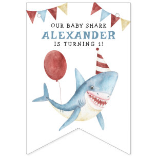 Banderines Nuestro Baby Shark cumple 1 año bajo el mar