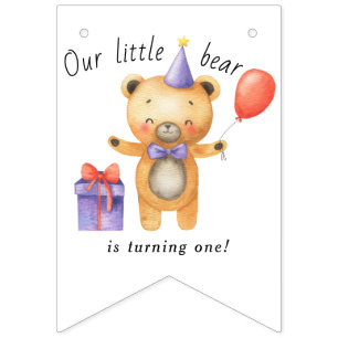 Banderines Nuestro pequeño oso cumple un año de cumpleaños de