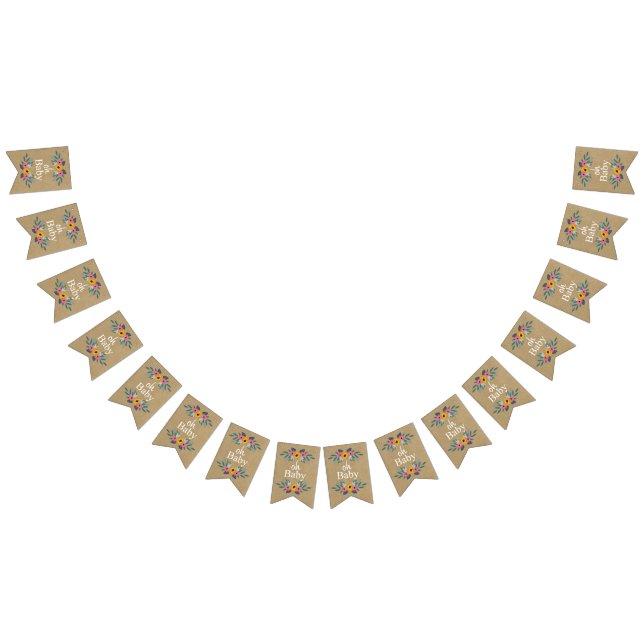 Banderines ¡Oh, nena! Rústico Kraft Floral Wreath Baby Shower (Todo)