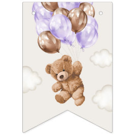 Banderines Oso de peluche, globos morados, primer cumpleaños