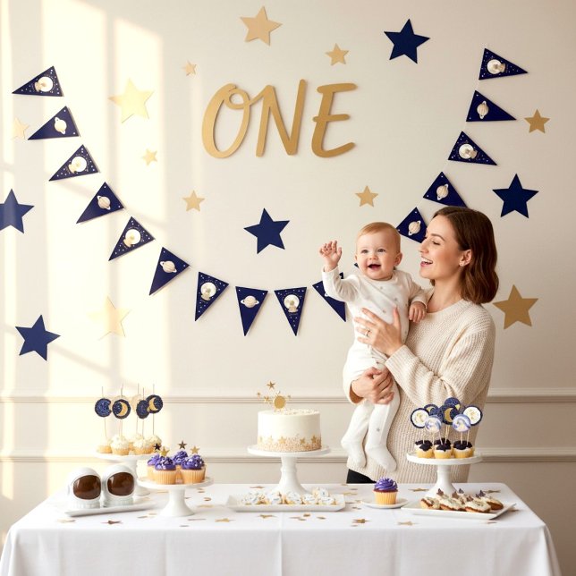 Banderines Outer Space Baby Shower Moon Stars Bunting Banner (Subido por el creador)