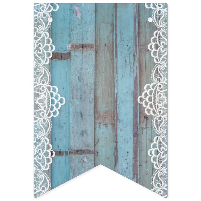 Banderines Panel de madera azul con encaje blanco (Primera bandera)
