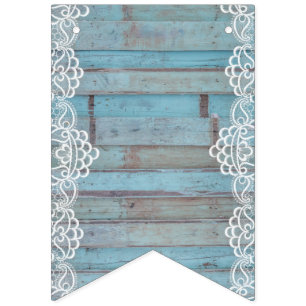 Banderines Panel de madera azul con encaje blanco
