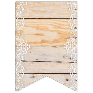 Banderines Panel de madera clara con encaje blanco