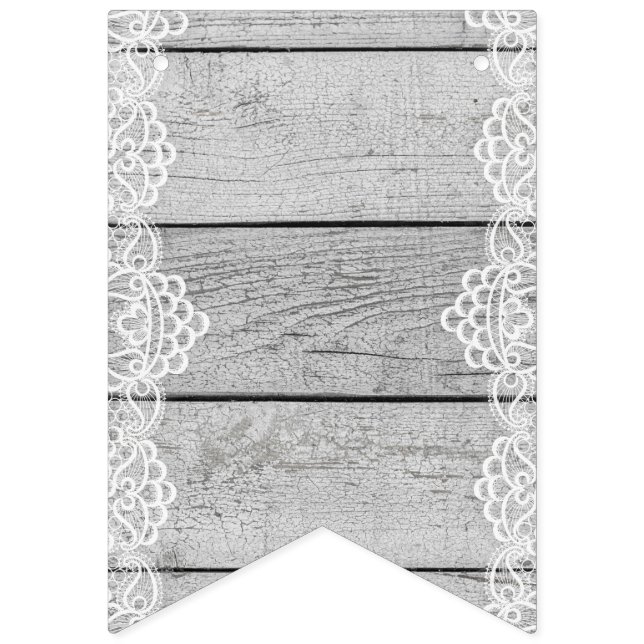 Banderines Panel de madera clara con encaje blanco. (Primera bandera)