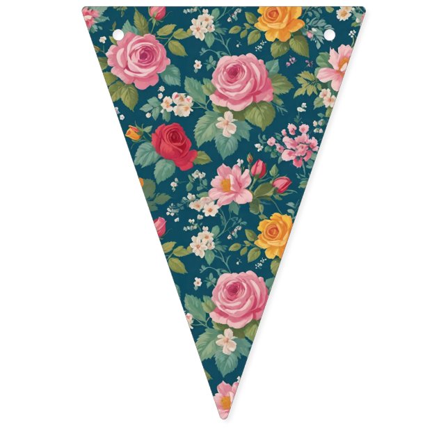 Banderines Parche Floral Boho Patrón de Flor Múltiple (Décima bandera)