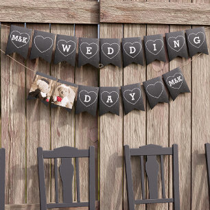 Banderines Pareja Foto Faux Chalkboard Boda Bunting Flags