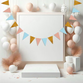 Banderines Partido De Cumpleaños Azul Y Rosa Purpurina Dorado