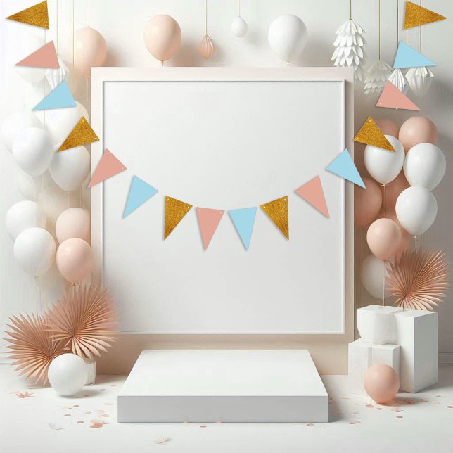 Banderines Partido De Cumpleaños Azul Y Rosa Purpurina Dorado (Subido por el creador)