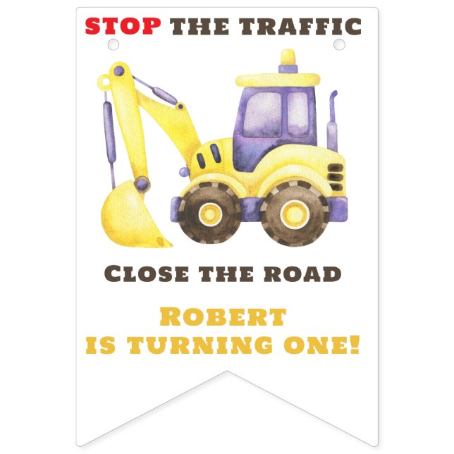 Banderines Partido de cumpleaños de la Excavadora de Camiones (Primera bandera)