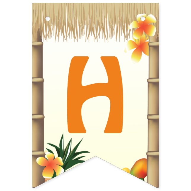 Banderines Partido de Cumpleaños Tropical Luau Tiki Hut (Segunda bandera)