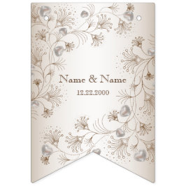 Banderines Partido de la Boda Tan Floral Corazón Beige Elegan