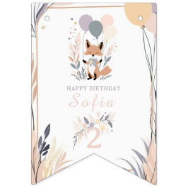 Banderines Pastel Boho Fox y Balloons Cumpleaños