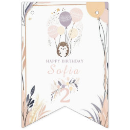 Banderines Pastel Boho Hedgehog y Globos Cumpleaños