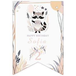 Banderines Pastel Boho Raccoon y Globos Cumpleaños