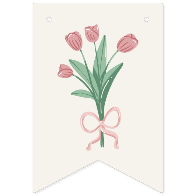 Banderines Pastel Pink Bow & Tulip Floral Custom (Segunda bandera)
