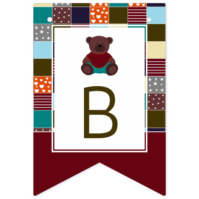 Banderines Patchwork Teddy Bear, Baby Shower (Tercera bandera)