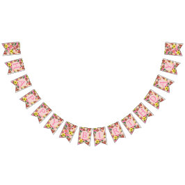 Banderines Patrón de fiesta de cumpleaños floral rosa lindo