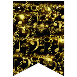 Banderines patrón de notas de música dorada