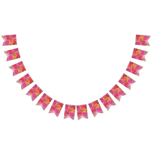 Banderines Patrón rosa con flores y plantas (Todo)