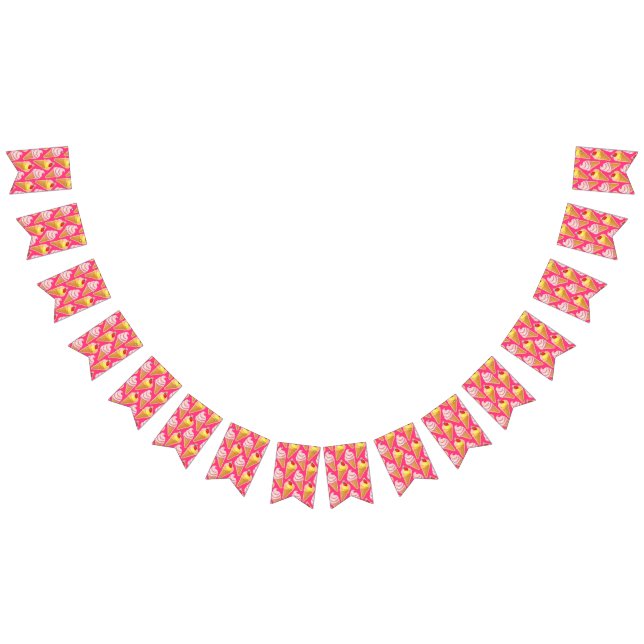 Banderines Patrón rosa de Kawaii con helado de fresa (Todo)