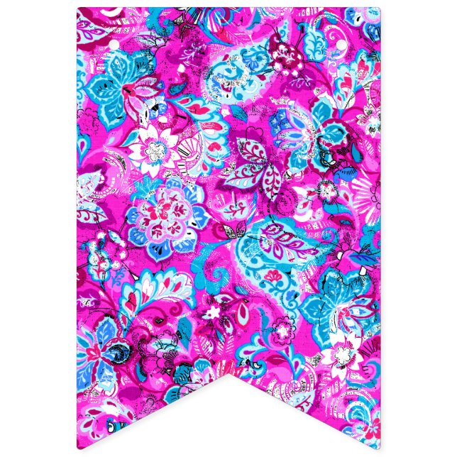 Banderines Patrones de flores rosadas azules lindas (Primera bandera)