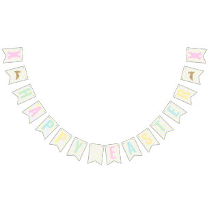 Banderines Pegatina Feliz Pascua Bunny Pastel