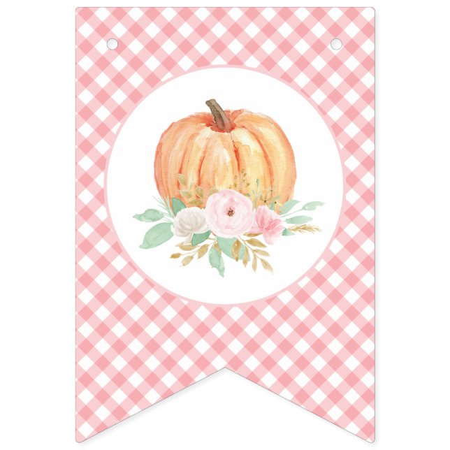 Banderines Pequeña Calabaza Floral Rosa Tocada primer cumplea (Primera bandera)