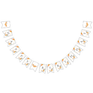 Banderines Pequeña Calabaza Primer Cumpleaños Acuarela Otoño