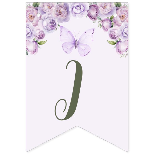 Banderines Pequeña mariposa morada floral Baby Shower (Segunda bandera)