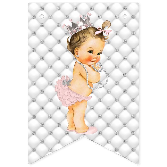 Banderines Perlas Diamantes Corona Princesa Niña Glam (Octava bandera)