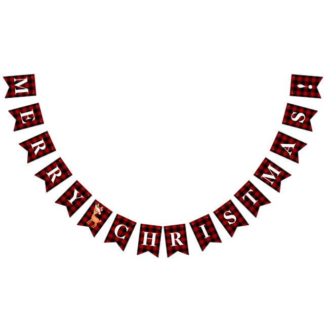 Banderines Personalizable Rojo, Negro Plaid Feliz Navidad! (Todo)