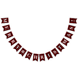 Banderines Personalizable Rojo, Negro Plaid Feliz Navidad!